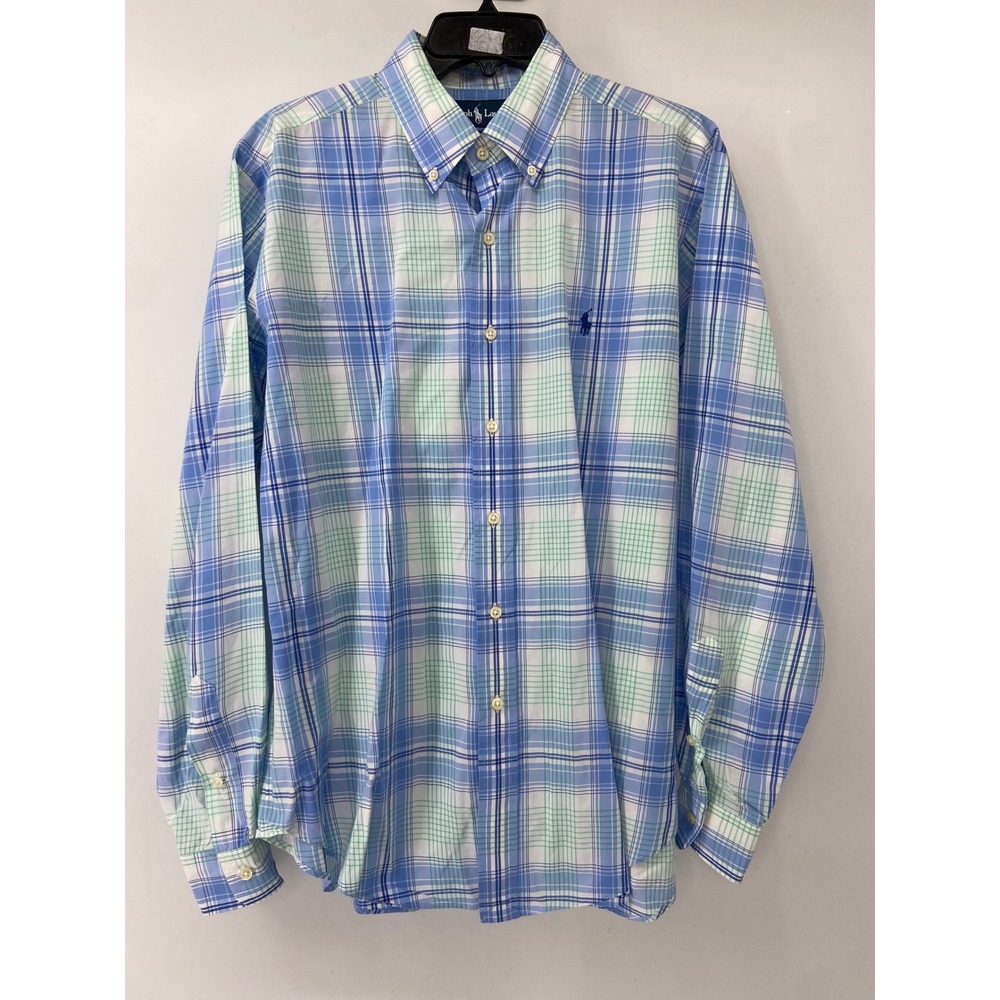 Ralph Lauren Shirt Mens Large Blue Plaid Classic Fit Preppy Long Sleeve Button